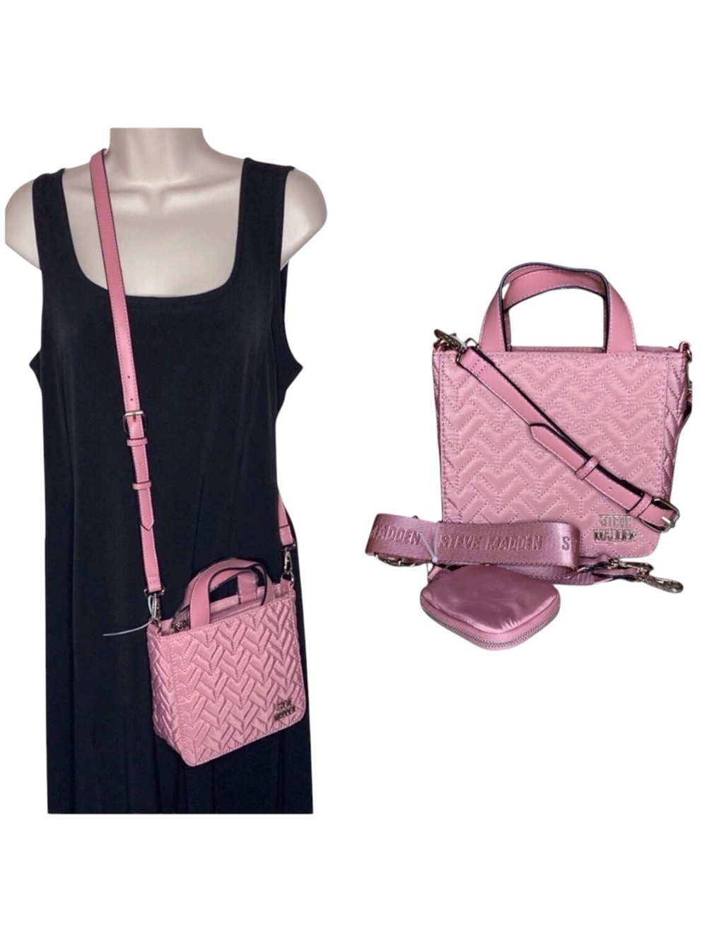 Steve Madden | NEW Convertible Quilted Crossbody Set Pink